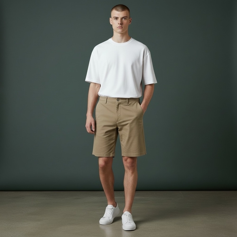YOUNGLA Men Khaki Flat Front Chino Shorts Model 145 YLA2060 Size M‎